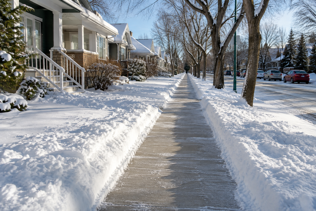 Regina's sidewalk snow-clearing bylaw Cleared residential sidewalk after snowfall in Regina