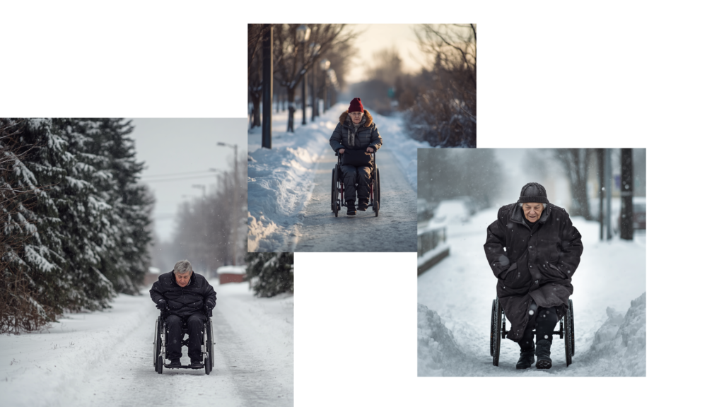 Snow Removal for Seniors & People With Limited Mobility Wheelchair users on a cleared winter walkway in Regina
