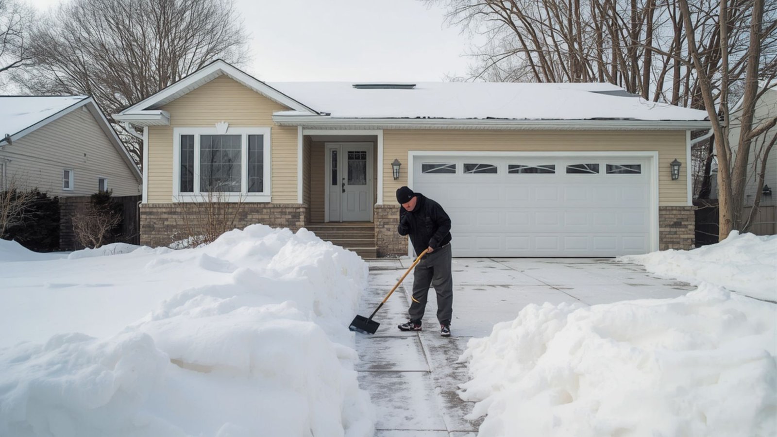 Snow Removal in Albert Park, Regina man shovelling driveway regina