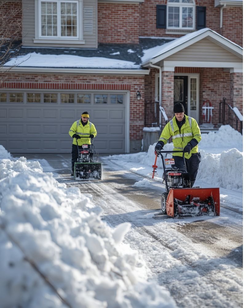 Snow blower clearing a residential driveway in Regina